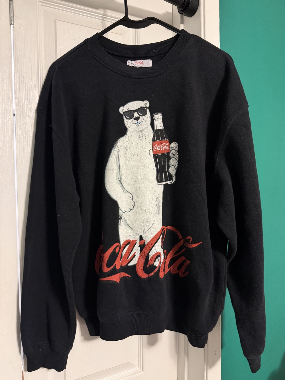 Vintagw Coca Cola Black Crewneck Sweater with White Polar Bear and Red Logo